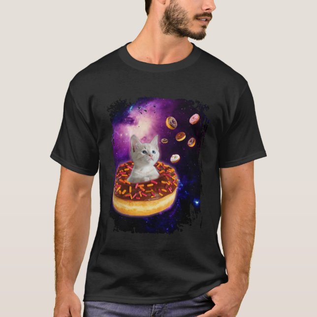 Cute Cat Inside Donut in Space Boys Girl  Kitty in T Shirt (Framsida)