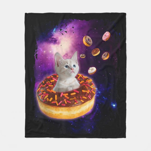 Cute Cat Inside Donut In Space Kitty Lovers Fleecefilt (Framsidan)