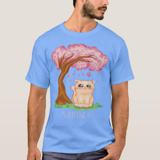 Cute Cat Japansk Cherry Blommar Träd Sakura Flowe T Shirt