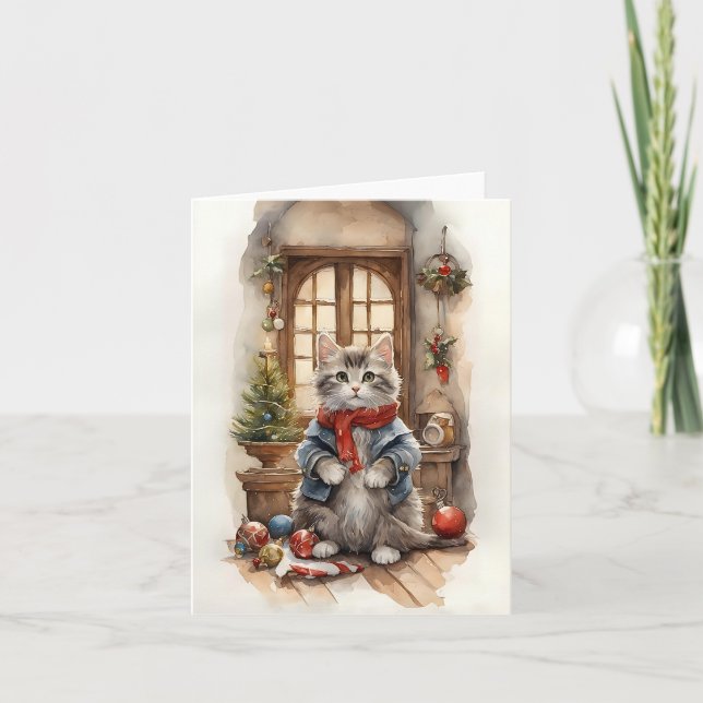 Cute Cat jul Jacka Scarf Blank jul Kort (Framsida)