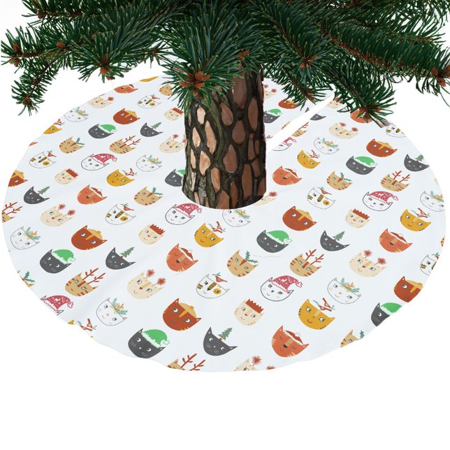 Cute Cat-jul Julgransmatta Borstad Polyester (Fun Christmas kitty cat pattern tree skirt)