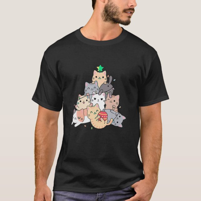 Cute Cat jul Light Funny Cats Kitten Christm T Shirt (Framsida)