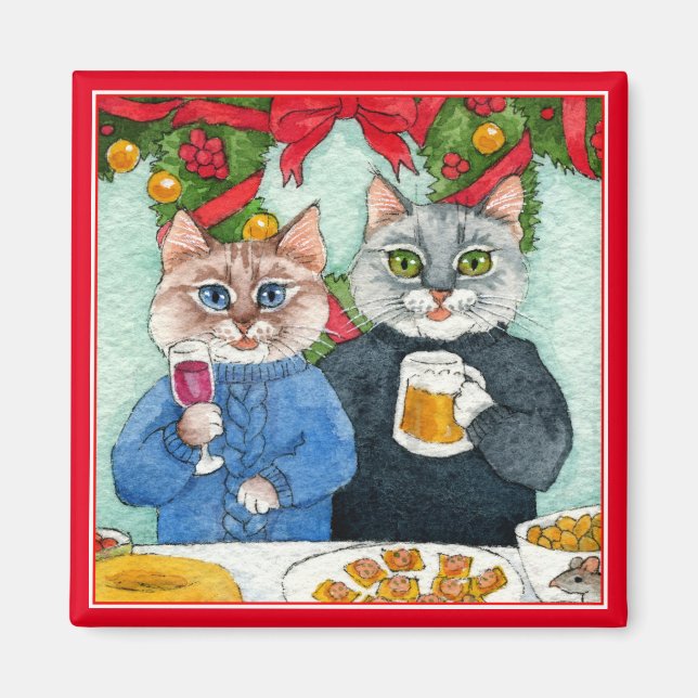 Cute Cat jul party Magnet (Framsidan)