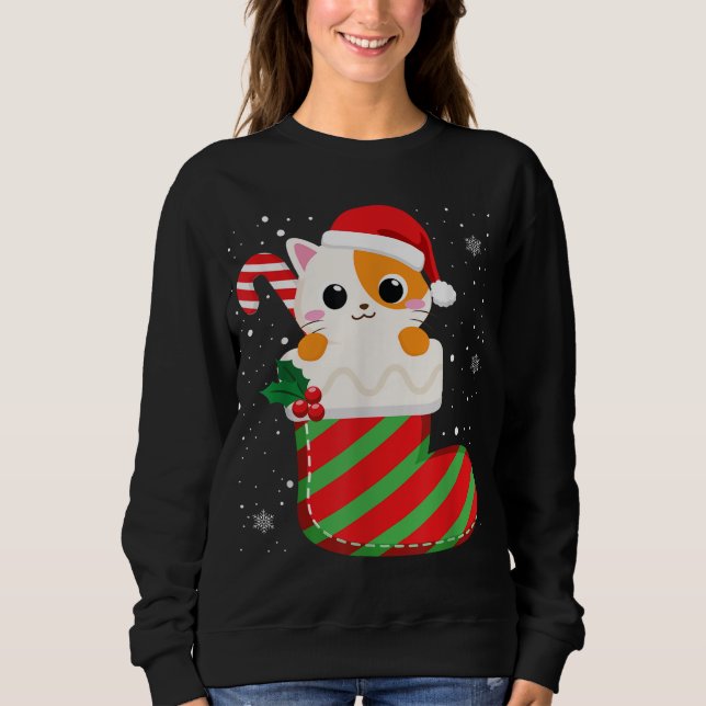 Cute Cat jul Sock Candy cane Julafton Kittens Lo T Shirt (Framsida)