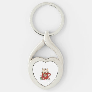 Cute Cat-julchoklad Kaffe Twisted Heart Silverfärgad Nyckelring