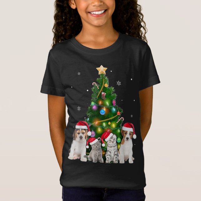 Cute Cat & Julgran Cat Lover Julafton Pets T Shirt (Framsida)