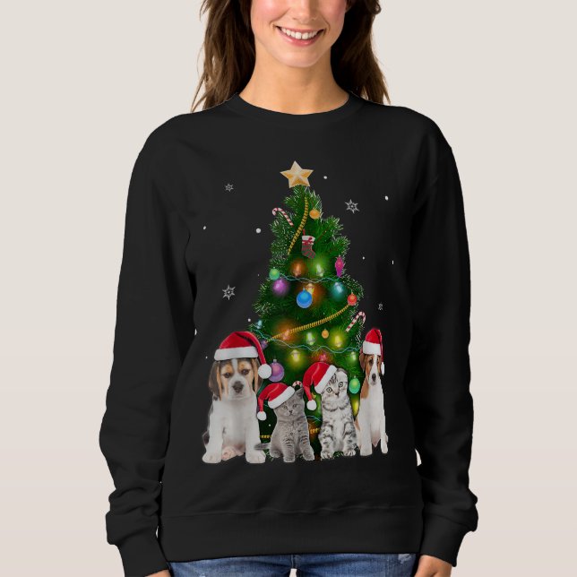 Cute Cat & Julgran Cat Lover Julafton Pets T Shirt (Framsida)