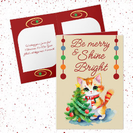 Cute cat & Julgran ska vara ren krämrött Helgkort