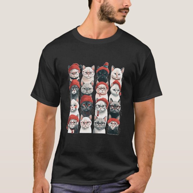 Cute Cat-jultomten - Illustration av djur T Shirt (Framsida)
