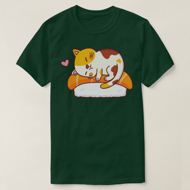Cute Cat Kärlek Salmon Sushi T Shirt (Design framsida)