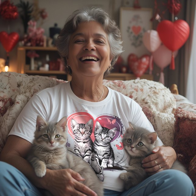 Cute Cat Kärlek Unisex T Shirt (Cute Cat Love Unisex T-Shirt, Valentine's Gift, Cat Lover Apparel, Artistic Tee, Softstyle Shirt)