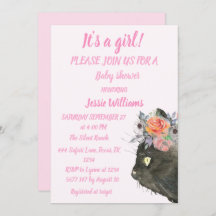 Cute Cat Kattunge Kitten Rosa Girl Baby Shower Inv
