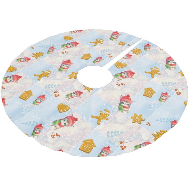 Cute Cat kattunge Santa Gingertea Julafton träd Mö Julgransmatta Borstad Polyester (Vinklad)