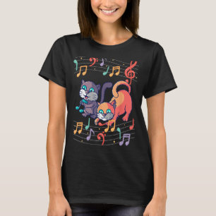 Cute Cat Kattunge spelar musikanteckningar Clef Mu T Shirt