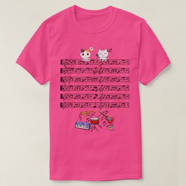 Cute Cat Kattunge spelar upp Music Piano Guitar Mu T Shirt (Design framsida)