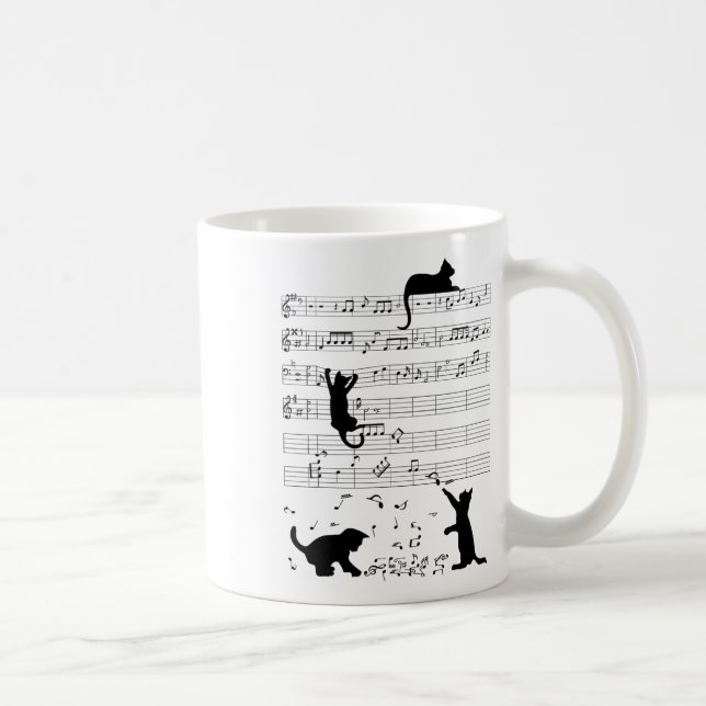 Cute Cat Kattunge spelar upp musikanteckning Clef  Kaffemugg (Höger)