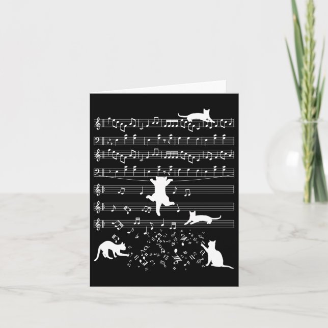 Cute Cat Kattunge spelar upp musikanteckning Clef  Kort (Framsida)