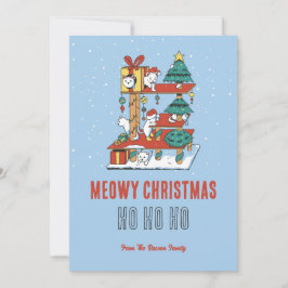 Cute Cat Kattunge Träd Snö Winter Meowy Jul. Julkort