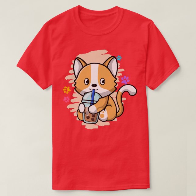 Cute Cat Kawaii Drinking Bubble Tea Bubble Tea pre T Shirt (Design framsida)