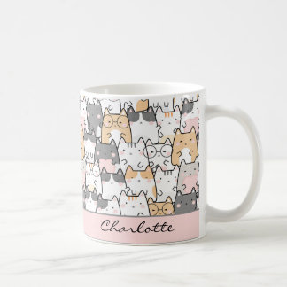 Cute Cat Kawaii Mönster-kaffe Mugg