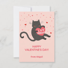 Cute Cat Kids Classroom Valentine Note Card Inbjudningar