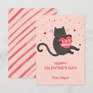 Cute Cat Kids Classroom Valentine Note Card Inbjudningar