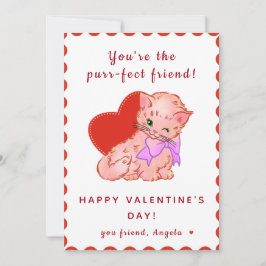 Cute Cat Kids Girl Classroom Friend Valentines day Julkort