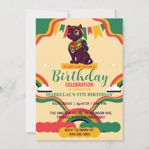 Cute cat kitten African American Girl Birthday pa Inbjudningar