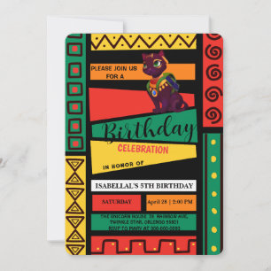 Cute cat kitten African American Girl Birthday pa Inbjudningar