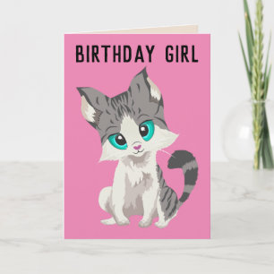 CUTE CAT KITTEN ART GIRLS FÖDELSEDAGSKORT KORT