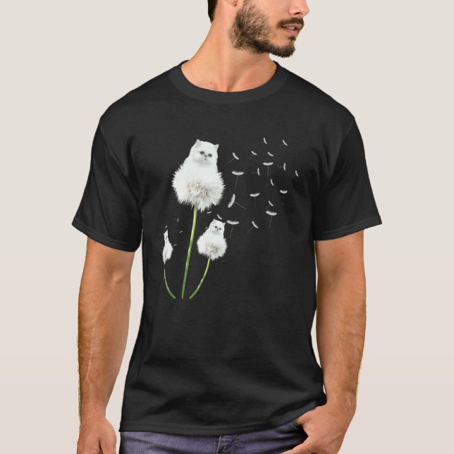 Cute Cat Kitten Dandelion Flower Flied Hundägare T Shirt (Framsida)