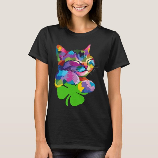 Cute Cat kitten Färgstarka St patricks day T Shirt (Framsida)