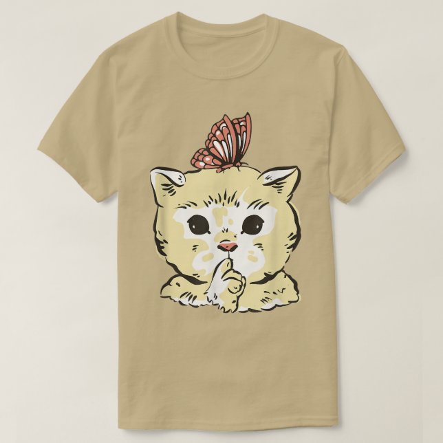 Cute Cat Kitten med Butterfly  T Shirt (Design framsida)