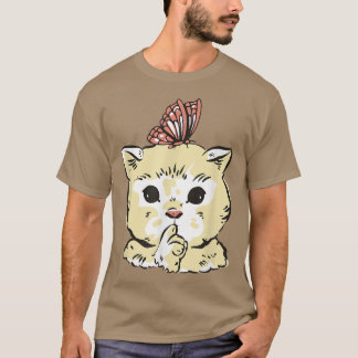 Cute Cat Kitten med Butterfly T Shirt