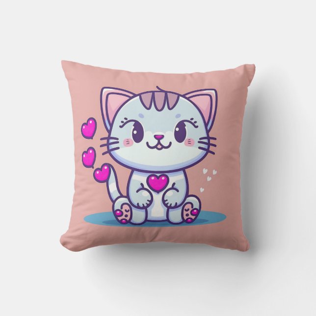 Cute Cat Kitten med hjärtan Valentine Inspired | Kudde (Framsida)