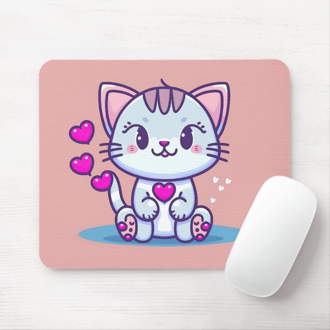 Cute Cat Kitten med hjärtan Valentine Inspired | Musmatta (Med mus)
