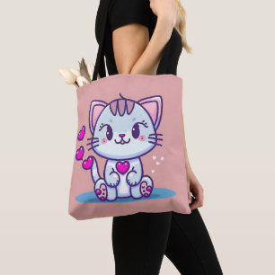 Cute Cat Kitten med hjärtan Valentine Inspired Tygkasse