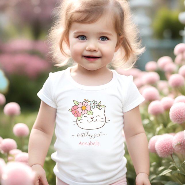 Cute Cat Kitten Namn Girl Blommigt Blommigt T Shirt (Cute Cat Kitten Name Girl Floral Floral Toddler T-shirt)