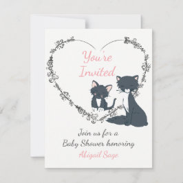 Cute Cat, Kitten och Flower Heart Baby Shower Inbjudningar