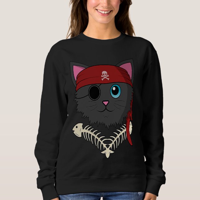 Cute Cat Kitten Pirate Fish Bones  Halloween Kids T Shirt (Framsida)