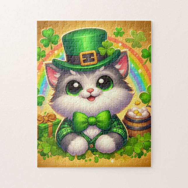 Cute cat/kitten Saint patrick's day Pussel (Vertikal)