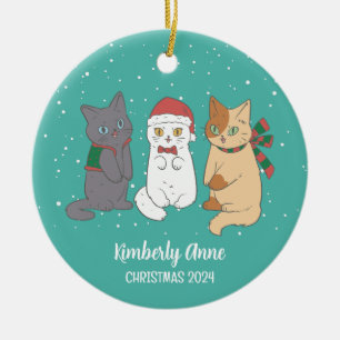 Cute Cat Kittens jul Snowy Winter Helgdag Julgransprydnad Keramik