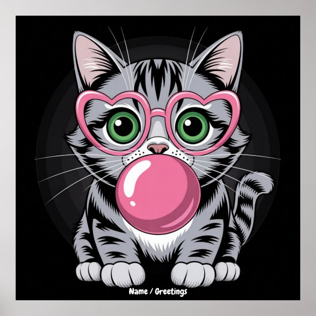 Cute Cat Kitty Eating Gum and Making Bubble Funny Poster (Framsidan)