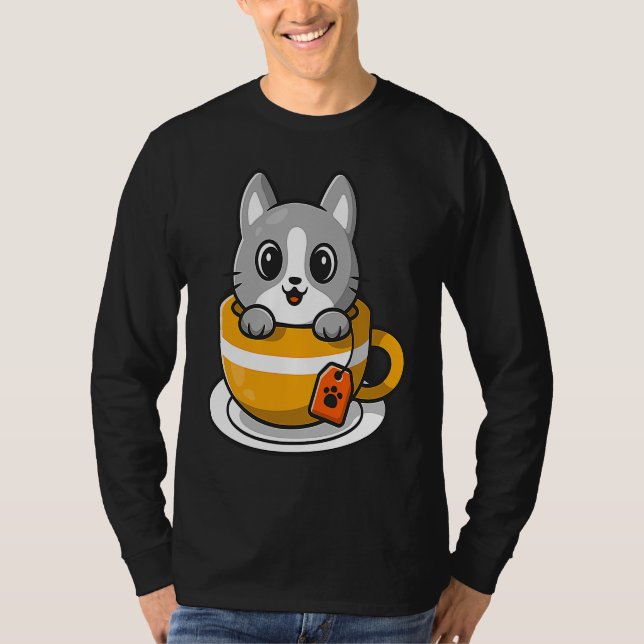 Cute Cat Kitty in a coffee or tea cup T Shirt (Framsida)