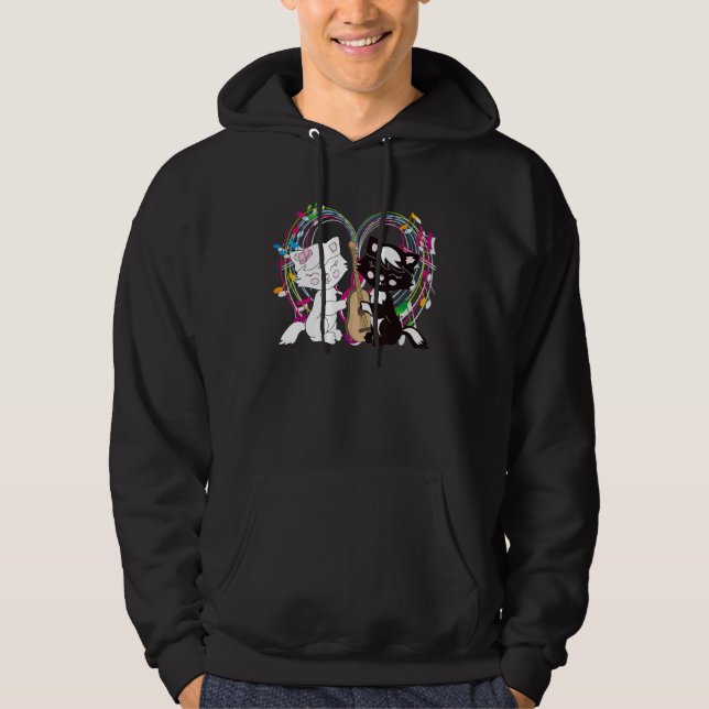 Cute Cat Kitty Playing Music Note Clef Musician Ar Hoodie (Framsida)