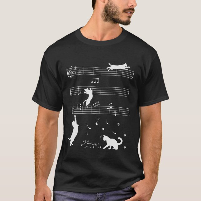 Cute Cat Kitty Playing Music Note Clef Musician T Shirt (Framsida)