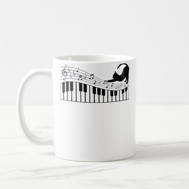 Cute Cat Kitty Playing Piano Music Clef Pianist Mu Kaffemugg (Vänster)