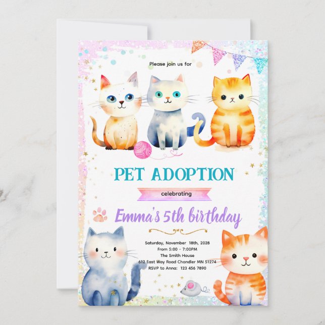 Cute cat kitty theme party invitation inbjudningar (Framsida)