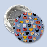 Cute Cat Knapp<br><div class="desc">En massa söta små katter på en blå bakgrund. Idealisk för galna eller förnuftiga kattmänniskor. Originalkonst av Nic Squirrell.</div>