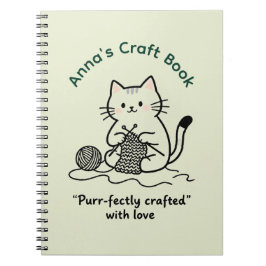 Cute Cat Knitting Craft Book Light Green Design Anteckningsbok